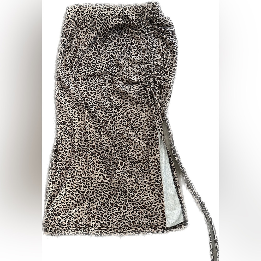 SHEIN - ruched cheetah midi skirt